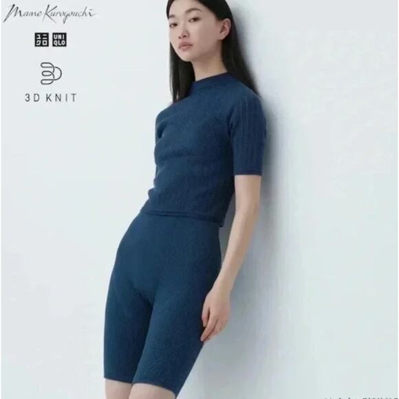 Uniqlo x Mame Kurogouchi 3D Knit Ribbed Shorts in Blue - Picture 1 of 14